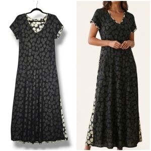 Express Vintage 80's Maxi Dress Sheer Black Daisy Floral Print Whimsy Y2K 9/10